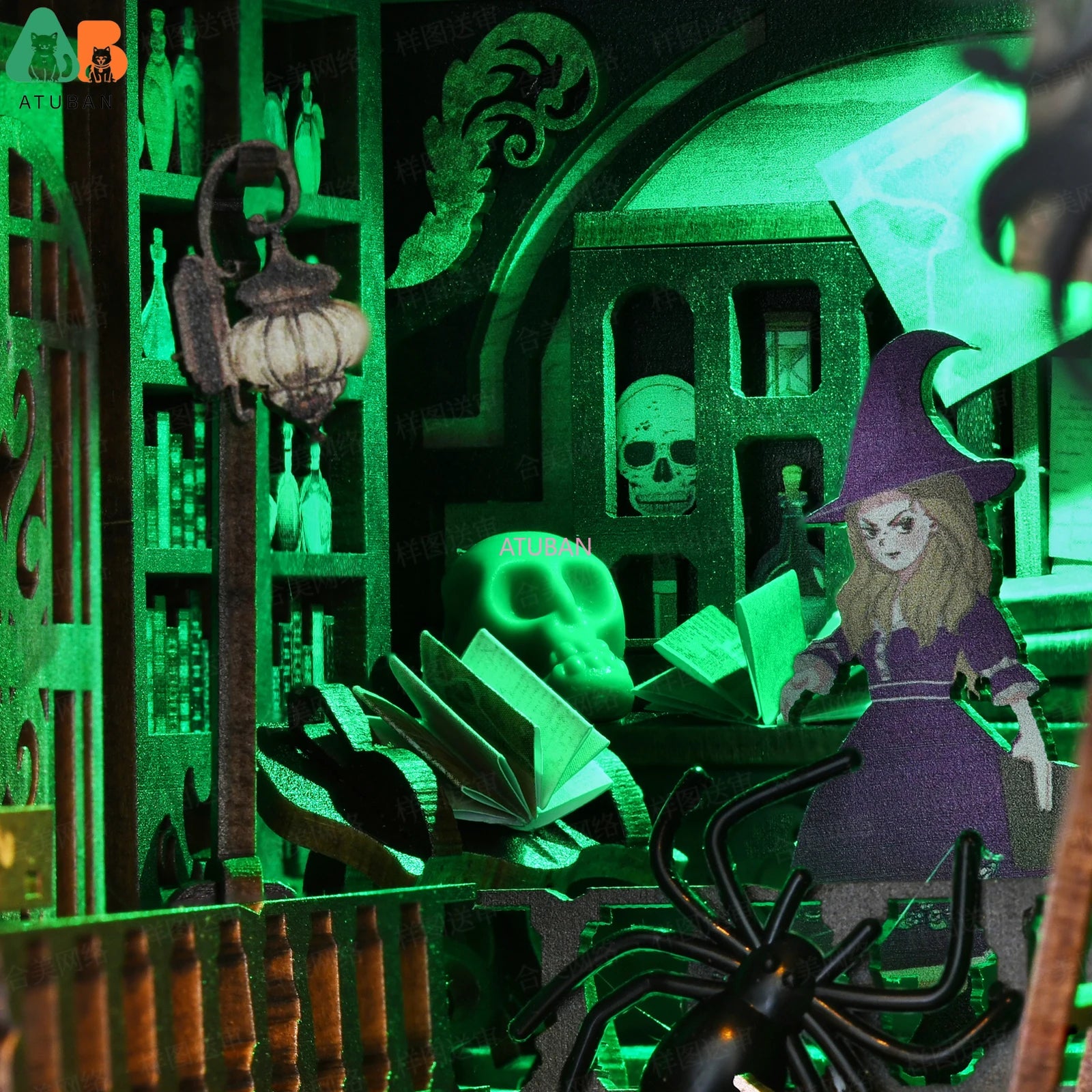 Book Nook Kit,DIY Miniature Dollhouse Booknook Kit,3D Wooden Puzzle Bookend Bookshelf Insert Decor LED Light for Teens Adults