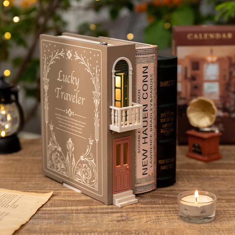 Fake Books Bookends With Led Light Book Holders Booknook Model Kit For Bookshelf Insert Miniature Ornament Decor Christmas Gifts