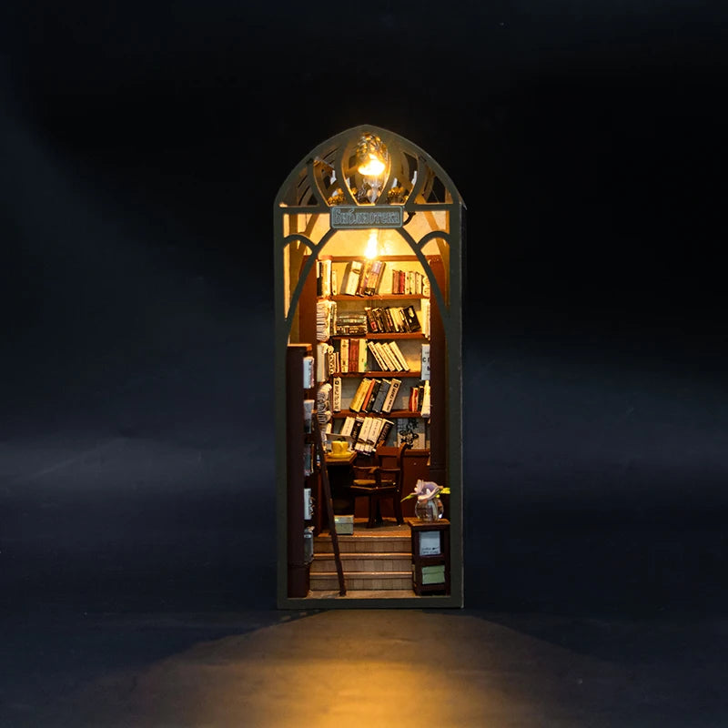 Book Nook Kit DIY Mini 3D Wooden Puzzle Handmade Bookshelf Dollhouse Model Bookend Building Home Decoration Toy Christmas Gifts