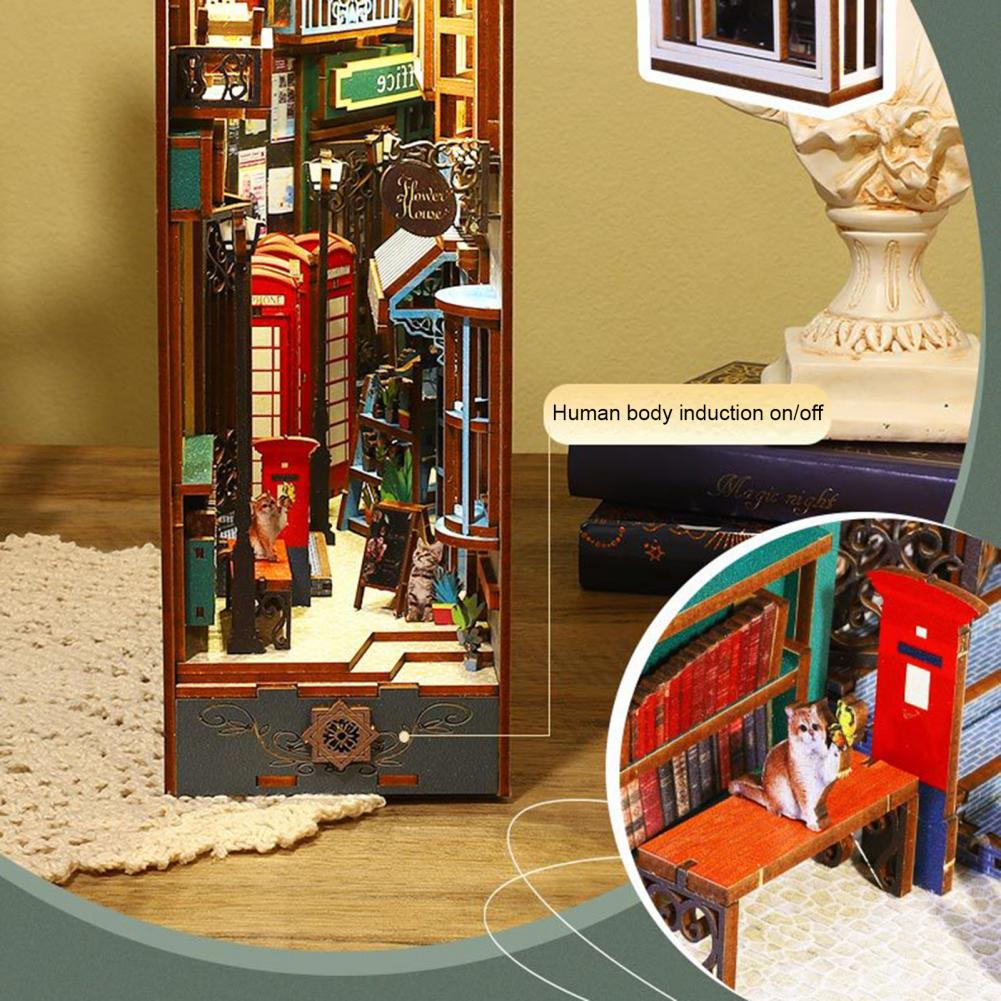 1 Set Book Nook Dollhouse Authentic Restoration Richly Structured Decoration Wood 3D Holiday Sea Island Booknook Model Dollhouse