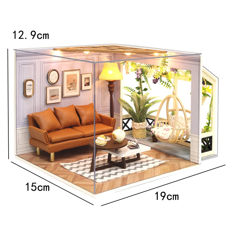 Book Nook Kit DIY Doll House With LED Light Bookshelf Insert Wooden Mini Dollhouse Furniture Light Kit For Birthday Family Gift