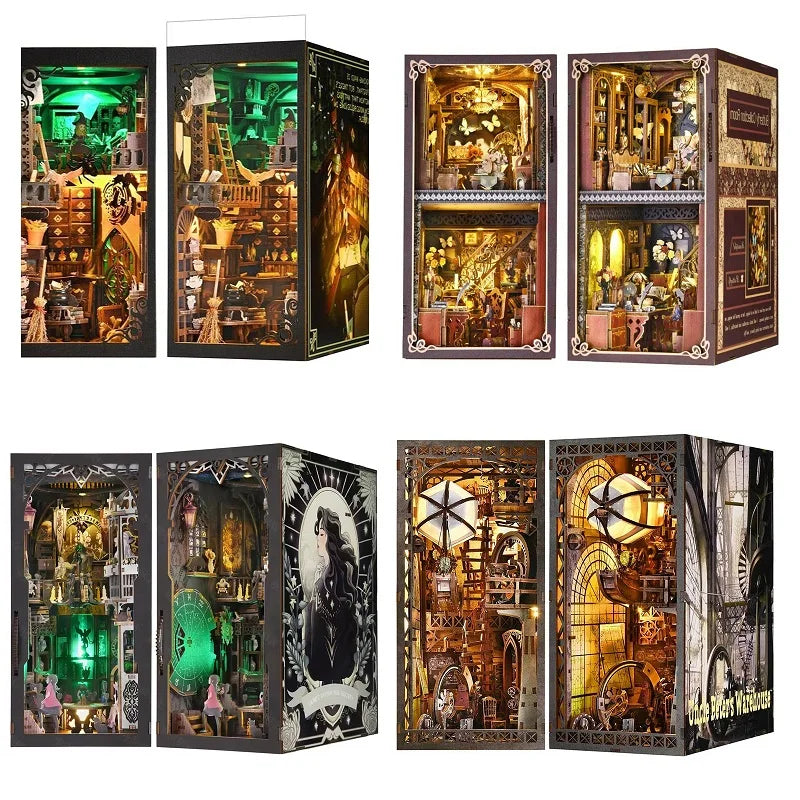 Book Nook Kit DIY Miniature House Wooden Book Shelf Insert Model Dollhouses With Light 3D Puzzle Building Toys For Kids Gifts