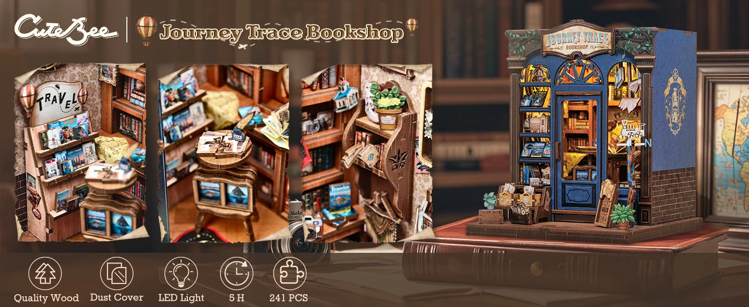 CUTEBEE Book Nook DIY Building Kit with Laser-Cut Precision Pieces 3D Wooden Puzzle  Collectible Desk Home Decor for Gift Idea