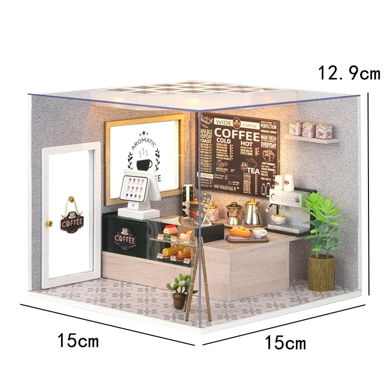Book Nook Kit DIY Doll House With LED Light Bookshelf Insert Wooden Mini Dollhouse Furniture Light Kit For Birthday Family Gift