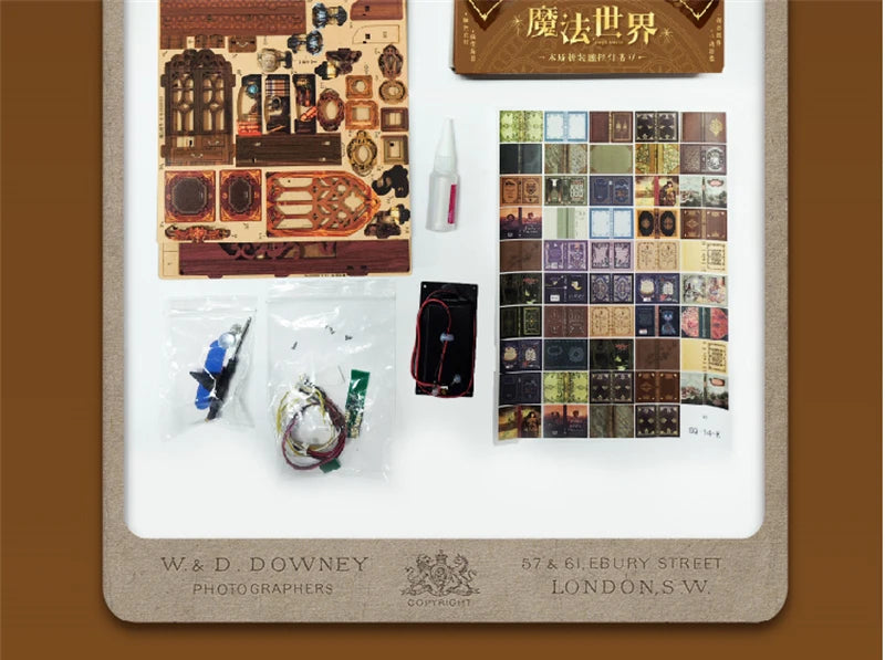 DIY Wooden Book Nook Shelf Insert Kit Miniature Building Kits Magic Night Alley Bookshelf with LED Lights Bookends Friends Gifts