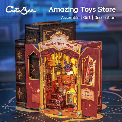 CUTEBEE Booknook DIY Miniature House with Light Wooden Bookshelf Insert Amazing Toys Store Book Nook Decor for Gifts 3D Puzzle