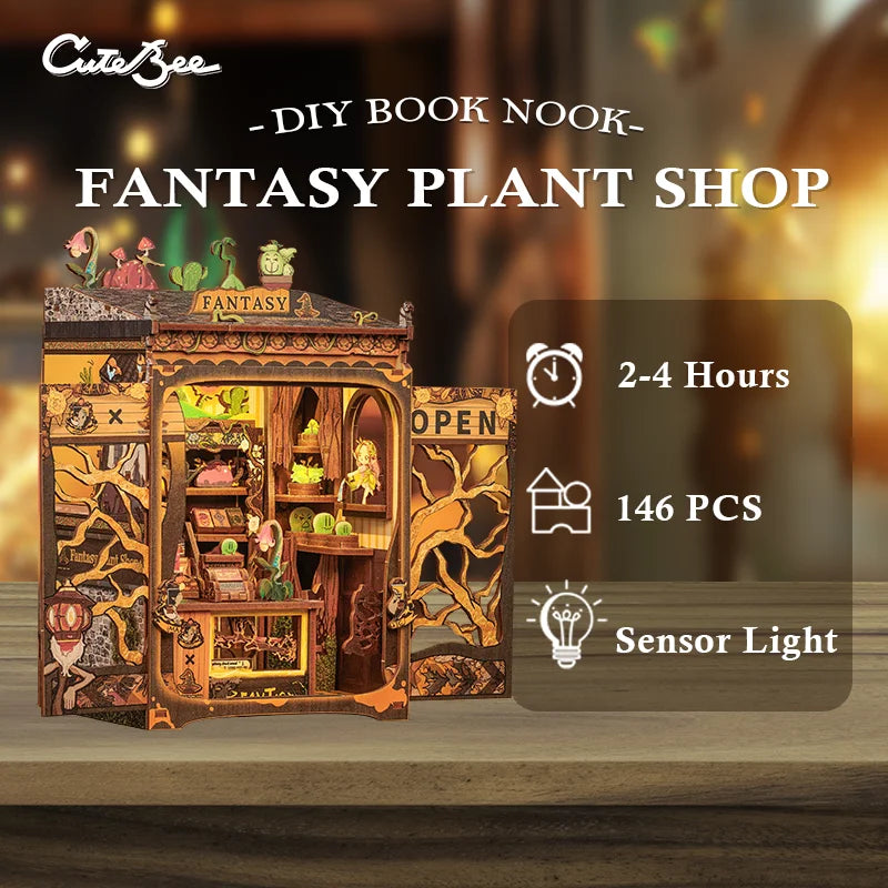 CUTEBEE DIY Book Nook Kit Miniature Dollhouse with Light Magic Bookshelf Insert Booknook Home Decoration for Craft Birthday Gift
