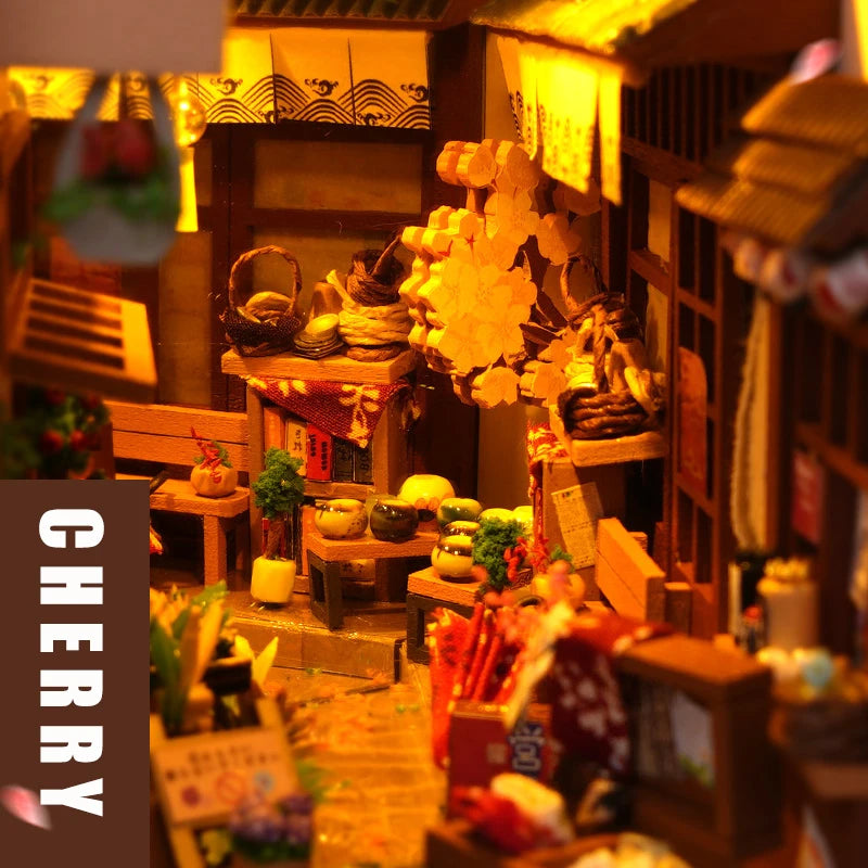 New Book Nook Japanese City Alley Model Building Bookend Bookshelf Insert Bookcase DIY Assemble Toys Child Girl Adult Gift Casa