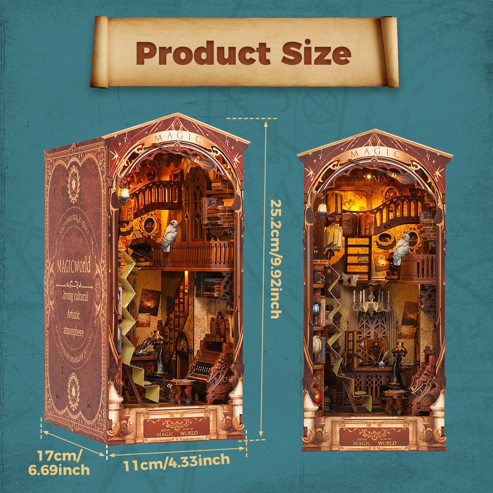 3D Bookend Bookshelf Insert Decor Magic World Miniature Dollhouse Model DIY Puzzle Insert Bookshelf Booknook Birthday Xmas Gift