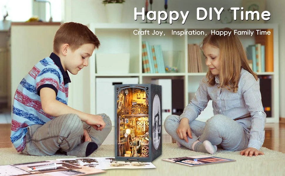 ATUBAN Book Nook Kit, DIY Dollhouse Booknook Bookshelf Insert 3D Wooden Puzzle Bookend for Book/Room Decor,Miniature Model House