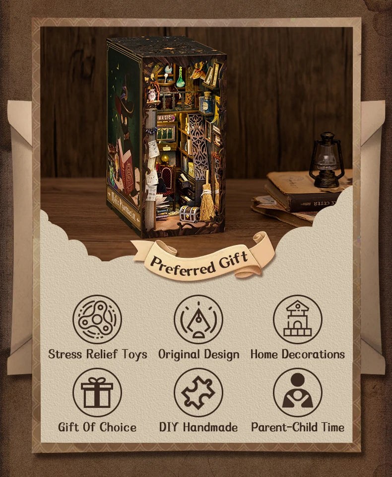 CUTEBEE DIY Book Nook Kit Miniature Dollhouse Book Nook Touch Lights with Furniture for Christmas Gifts (Magic Pharmacist )