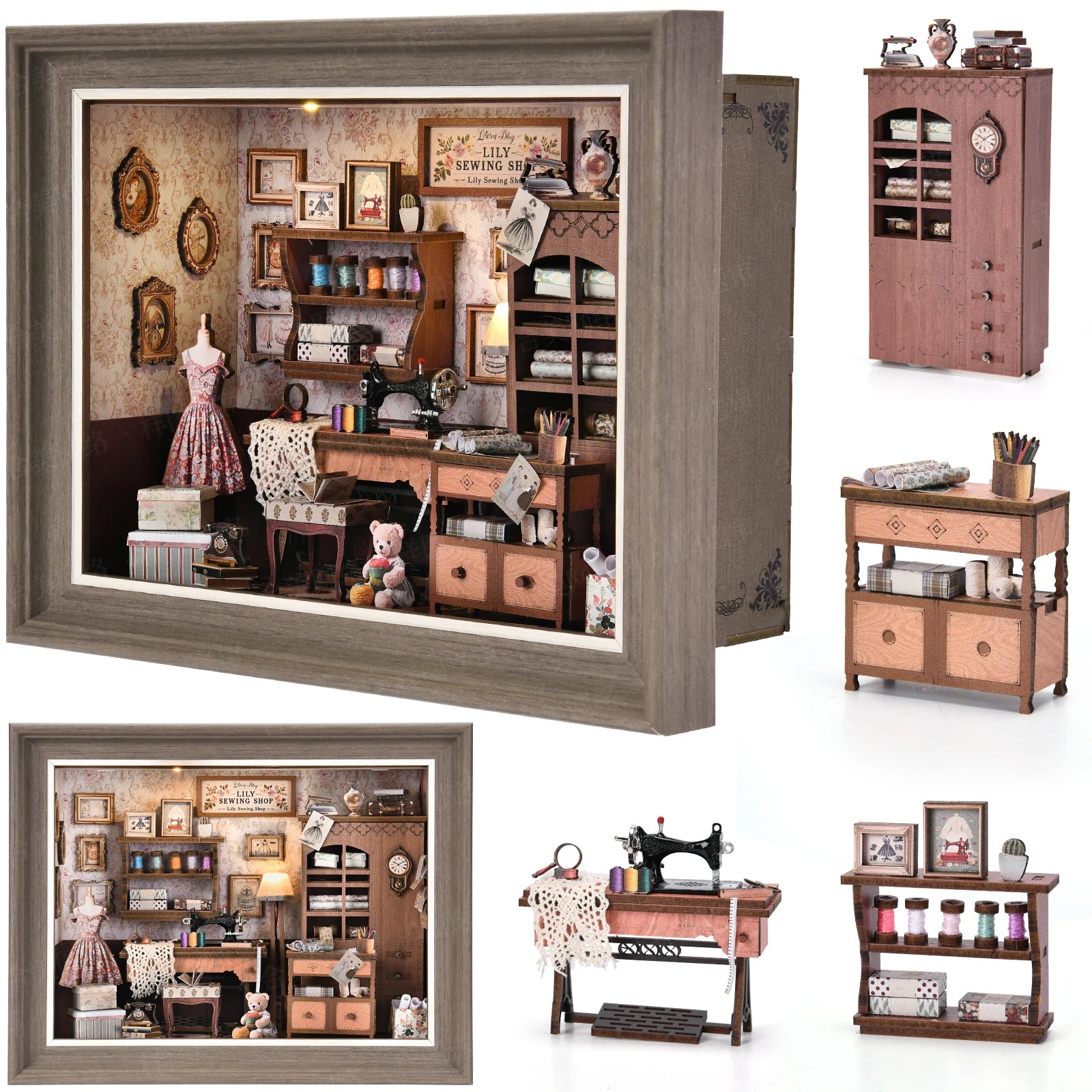 Book Nook Kit Tailor's Shop DIY 3D Wooden Puzzle Dollhouse Photo frame ornament Model Bookend Building Home Decoration