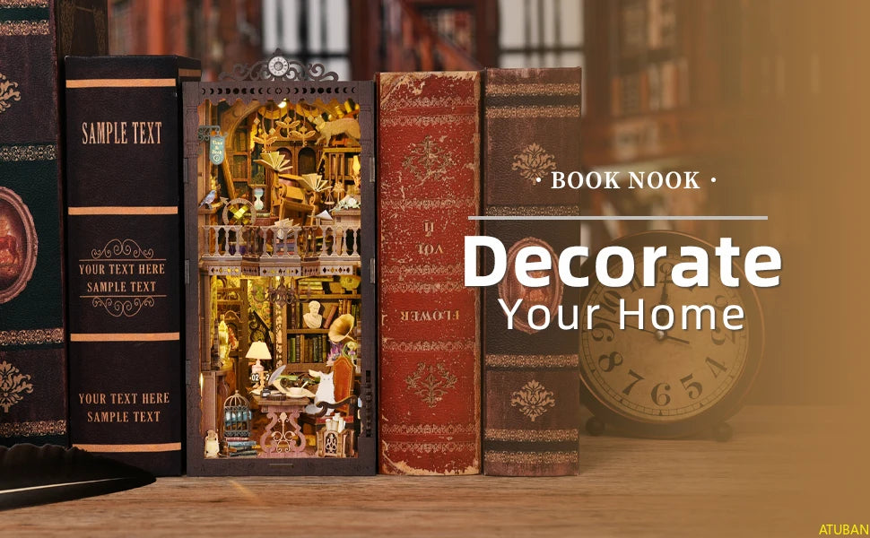 DIY Book Nook Kit, DIY Dollhouse Booknook Bookshelf Insert Decor Alley Book Nook Kits for Adults,Bookends Model - Wander Library