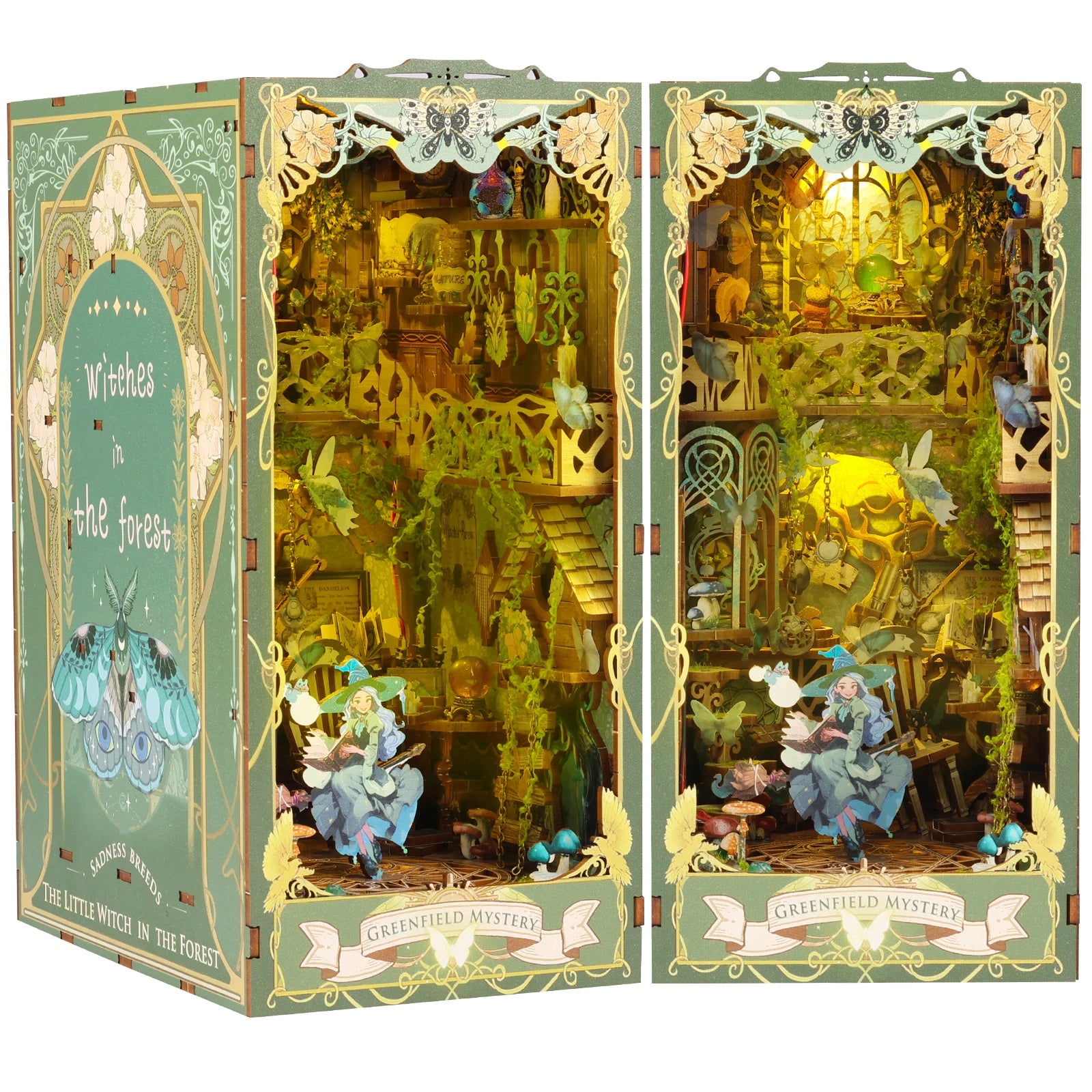 DIY Book Nook Miniatures Shelf Mini Doll House Kit LED Glowing Book Nook Dollhouse Wooden Bookshelf Home Decoration NewYear Gift