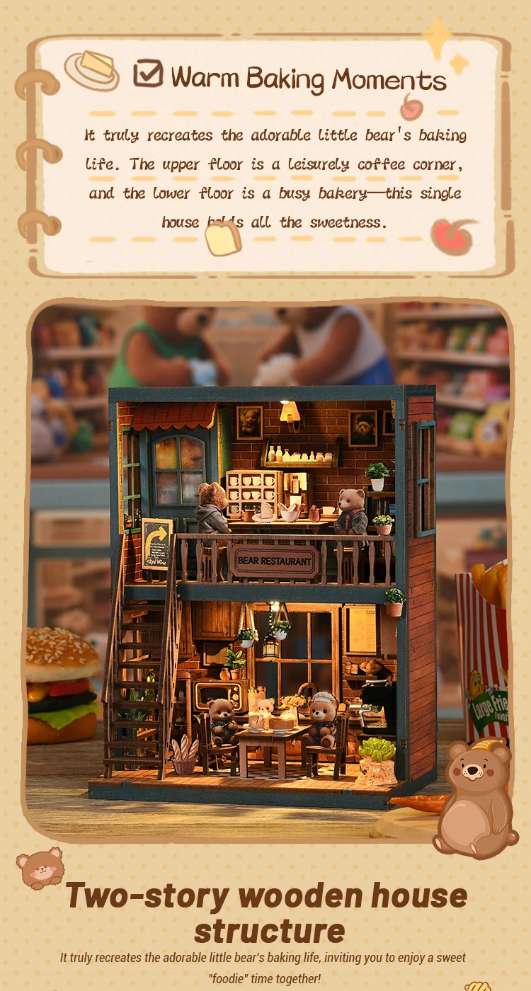 Book Nook Kit DIY Doll House With LED Light Bookshelf Insert Wooden Mini Dollhouse Furniture Light Kit For Birthday Family Gift