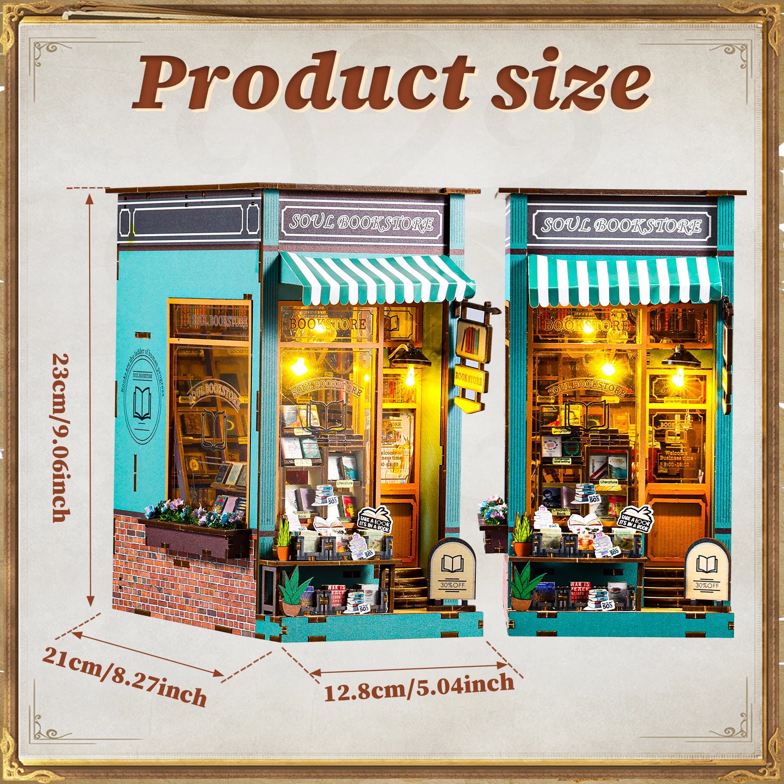 DIY Book Nook Kit Miniature Wooden Dollhouse with Light Bookshelf Insert Decoration Model Magic Library Bookend Birthday Gifts