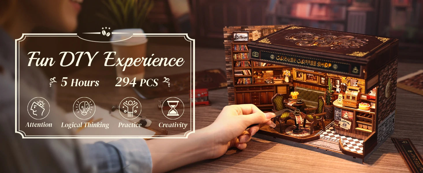 CUTEBEE Book Nook DIY Building Kit with Laser-Cut Precision Pieces 3D Wooden Puzzle  Collectible Desk Home Decor for Gift Idea