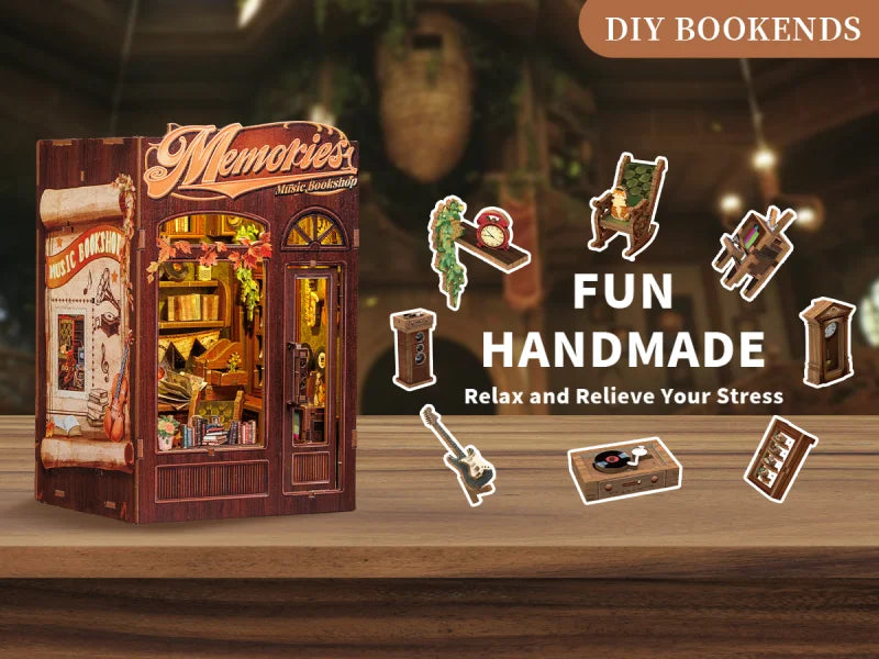 CUTEBEE DIY Book Nook Kit Miniature Wooden Dollhouse with Lights Bookshelf Insert 3D Puzzle Decor Model for Gifts Owl Bookstore