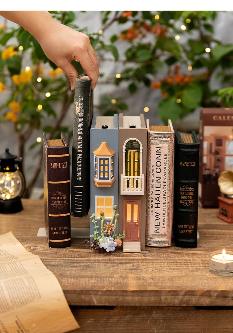Fake Books Bookends With Led Light Book Holders Booknook Model Kit For Bookshelf Insert Miniature Ornament Decor Christmas Gifts