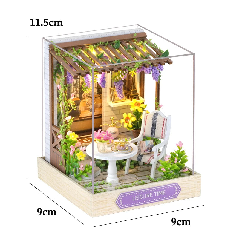 Book Nook Kit DIY Doll House With LED Light Bookshelf Insert Wooden Mini Dollhouse Furniture Light Kit For Birthday Family Gift