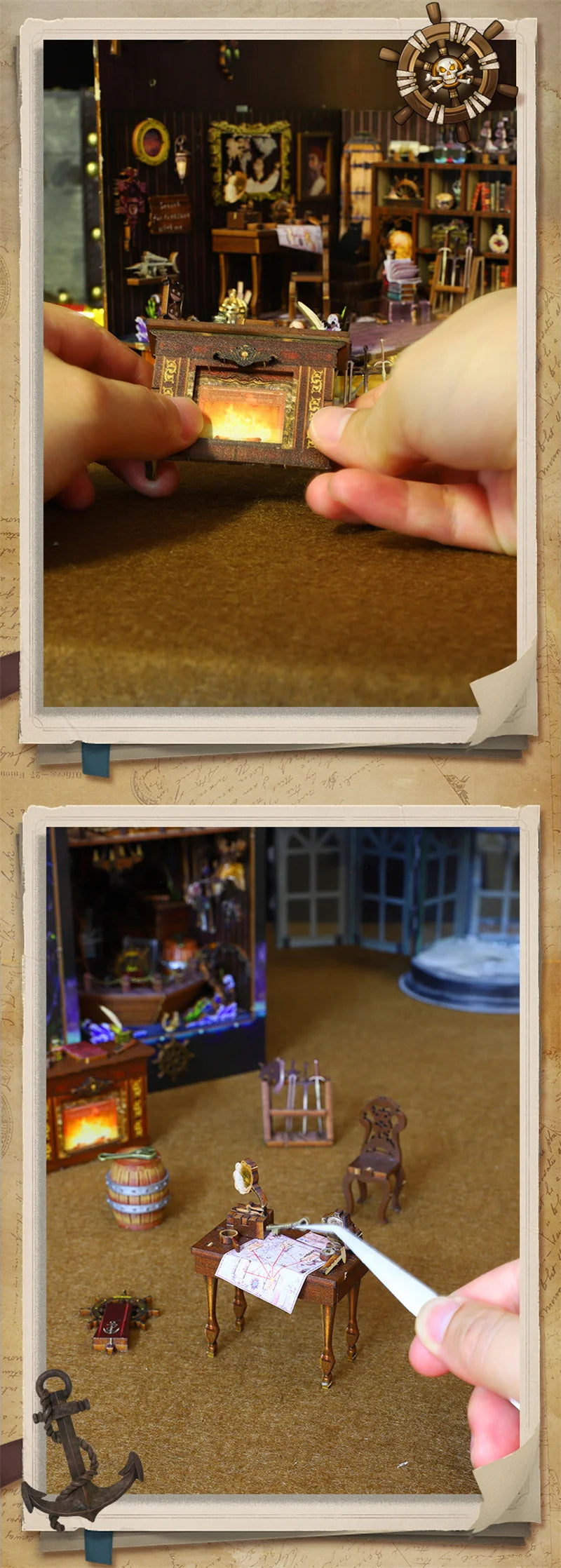 Retro DIY Wooden Book Nook Shelf Insert Kits Miniatures Magical Pirate Ship Bookcase Home Bookshelf Decor Adult Handmade Gifts