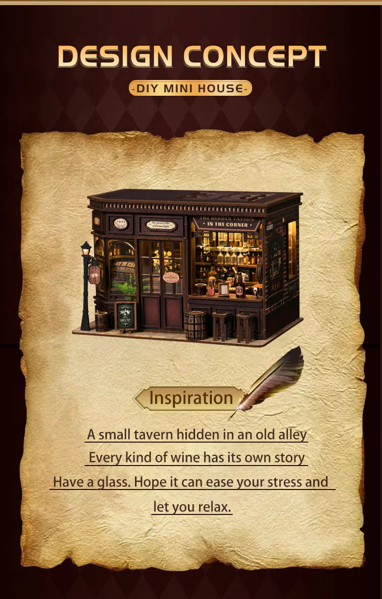 Book Nook Kit DIY Doll House With LED Light Bookshelf Insert Wooden Mini Dollhouse Furniture Light Kit For Birthday Family Gift