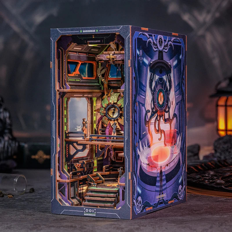 CUTEBEE DIY Book Nook Cthulhu Wooden Dollhouse with LED Dust Cover Bookshelf Insert 3D Puzzle Decor for Gift The Eye of Old God