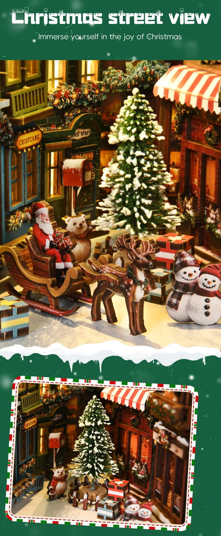 NEW DIY Book Nook Wooden Miniature Model Kits Christmas Street Corner Bookend 3D Puzzle with Light Bookshelf for Friends Gifts