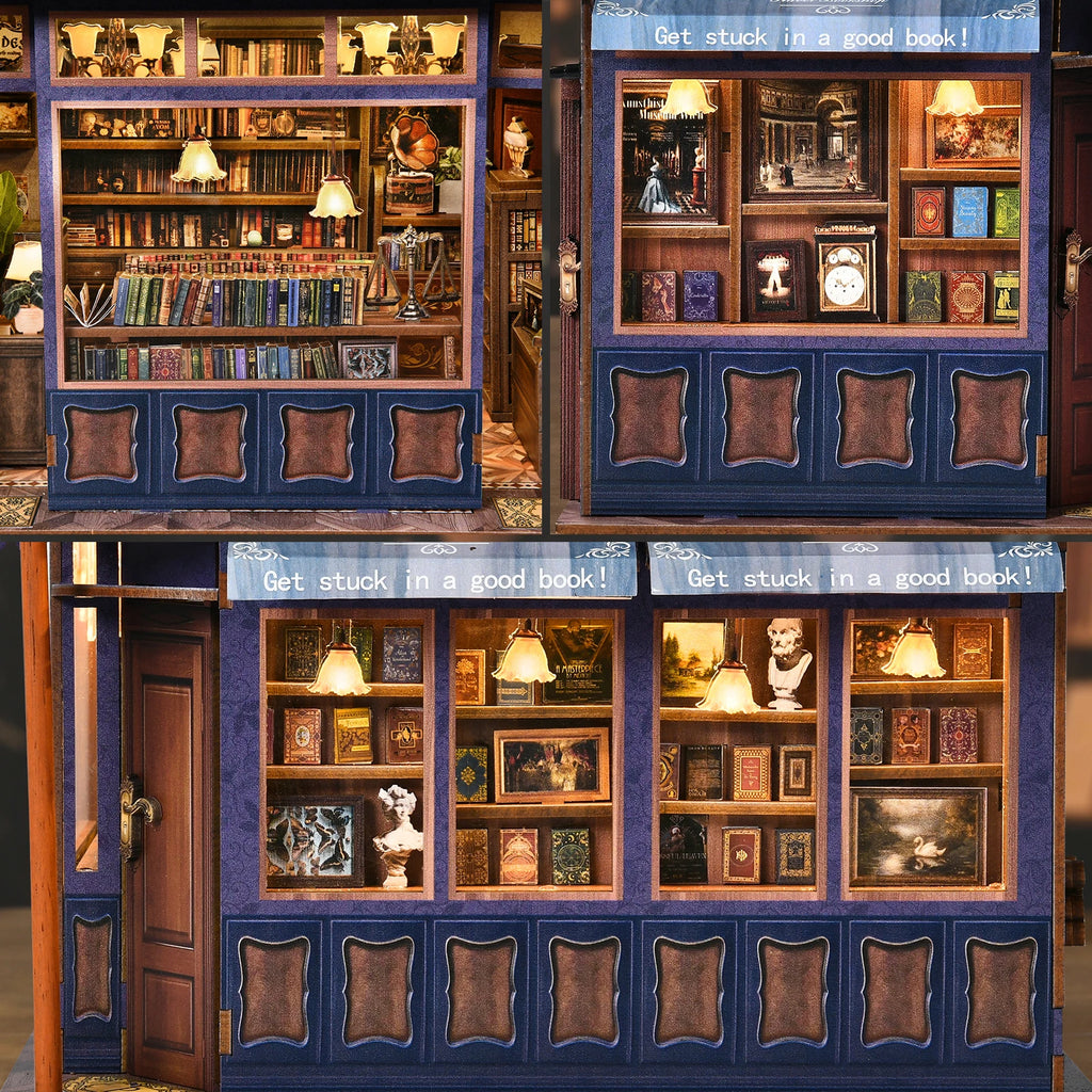 DIY Book Nook Kit Notting Hill Bookstore Wooden  Bookshop Dollhouse with Light Bookshelf Insert 3D Puzzle Decor for Gift