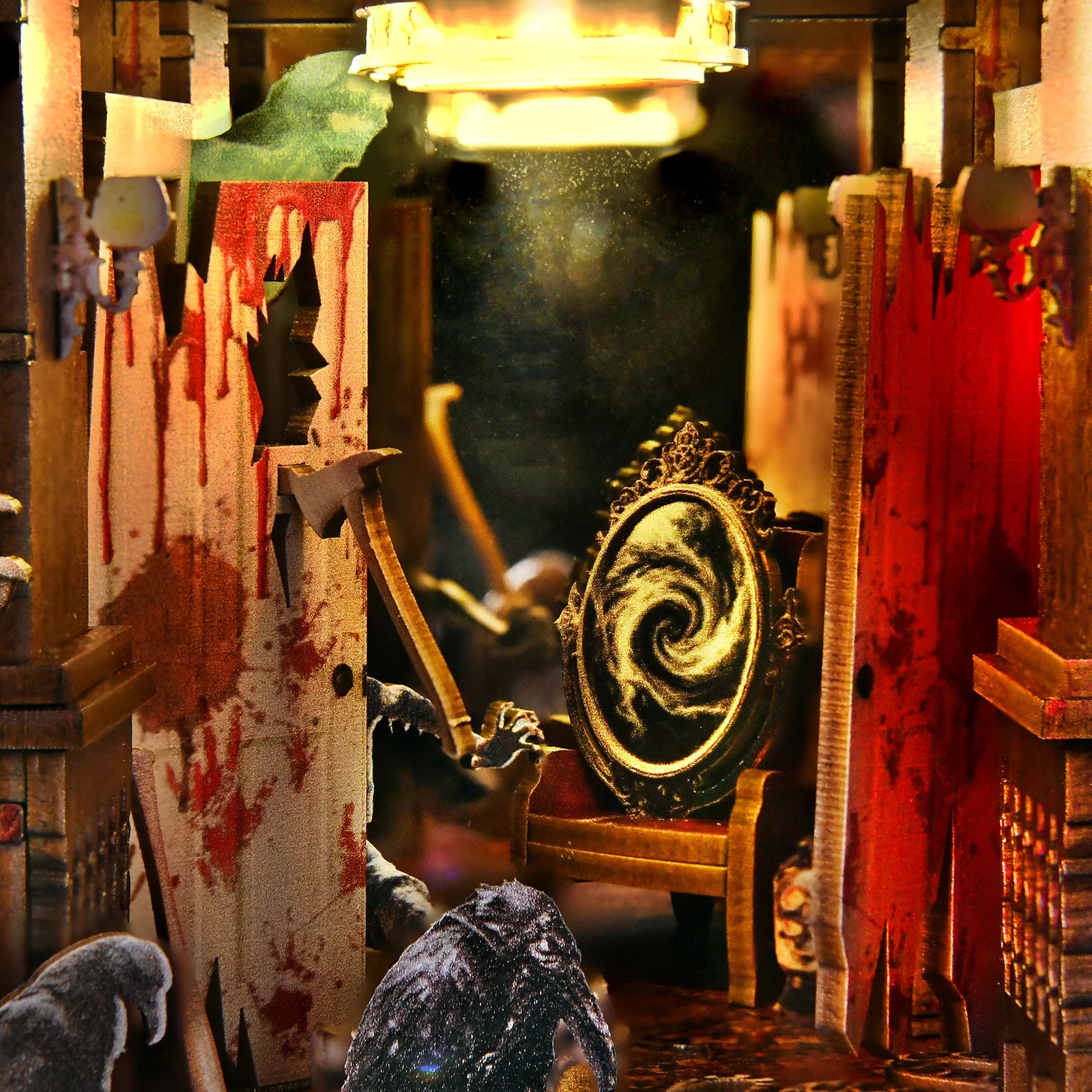 Book Nook Kit Haunted Hotel Halloween 3D DIY Wooden Puzzle Handmade Bookshelf Dollhouse Model Bookend Building Home Decoration