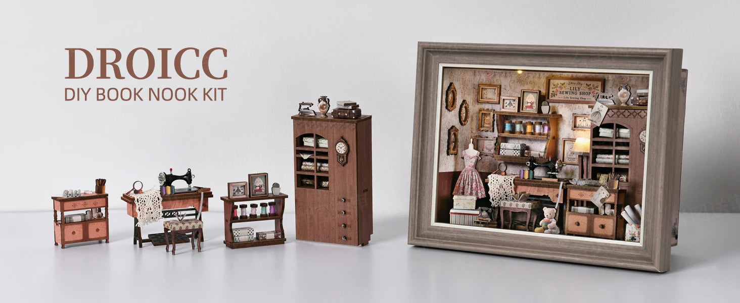 Book Nook Kit Tailor's Shop DIY 3D Wooden Puzzle Dollhouse Photo frame ornament Model Bookend Building Home Decoration
