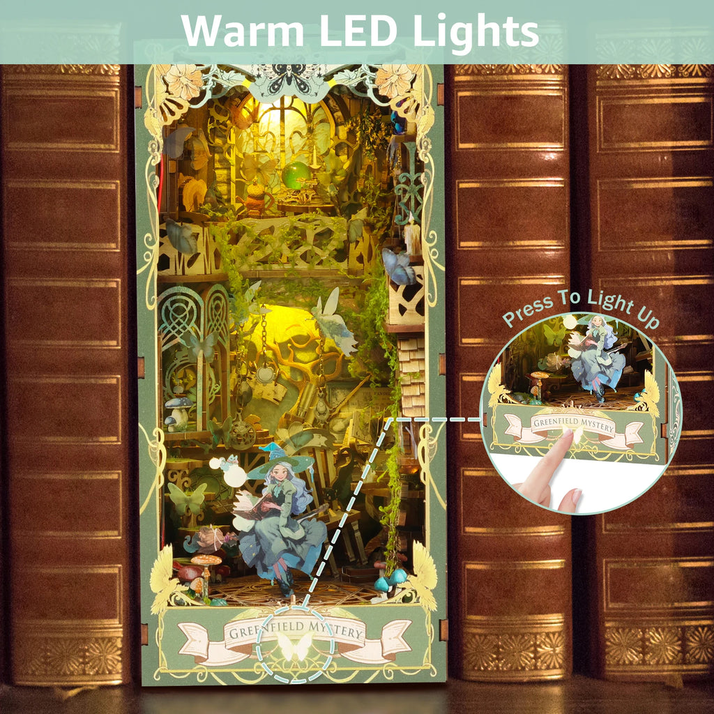 DIY Book Nook Miniatures Shelf Mini Doll House Kit LED Glowing Book Nook Dollhouse Wooden Bookshelf Home Decoration NewYear Gift
