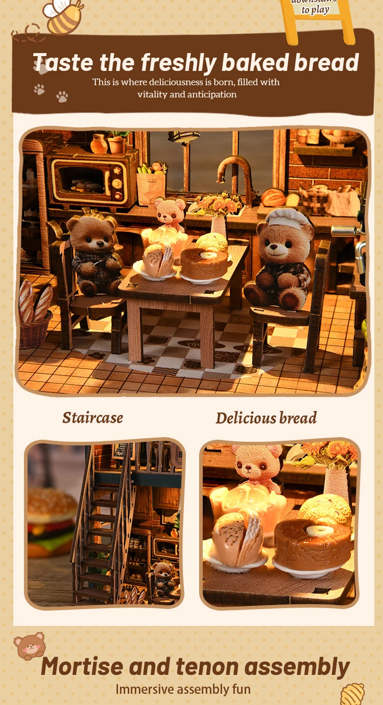 Book Nook Kit DIY Doll House With LED Light Bookshelf Insert Wooden Mini Dollhouse Furniture Light Kit For Birthday Family Gift