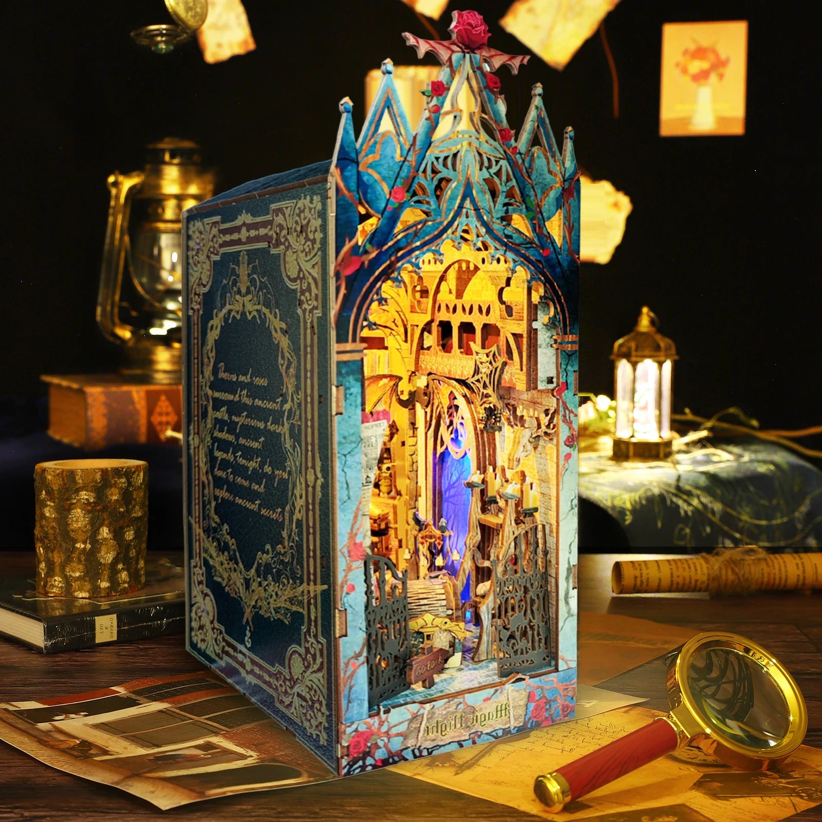 DIY Wooden Book Nook 3D Puzzle Miniature Doll House Kit With Touch Light World Bookshelf Assembly Bookend Eternal Bookstore 2023