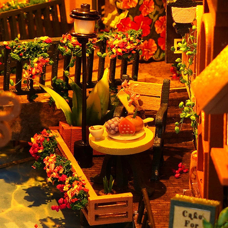 DIY Book Nook Kit Bookend Kit Wooden Doll House Bookshelf Insert Decor With Warm Light 3D Puzzle Assembly Building Model Gifts