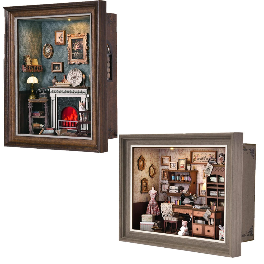 Book Nook Kit Tailor's Shop DIY 3D Wooden Puzzle Dollhouse Photo frame ornament Model Bookend Building Home Decoration