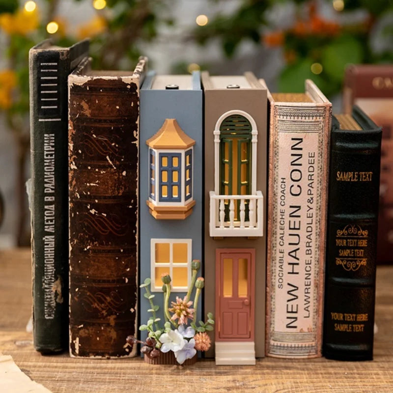 Fake Books Bookends With Led Light Book Holders Booknook Model Kit For Bookshelf Insert Miniature Ornament Decor Christmas Gifts