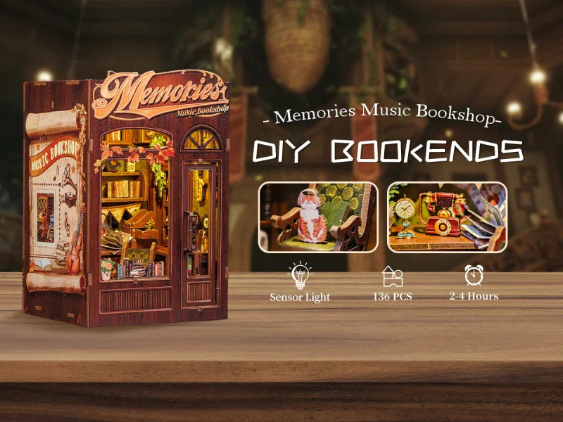 CUTEBEE DIY Book Nook Kit Miniature Wooden Dollhouse with Lights Bookshelf Insert 3D Puzzle Decor Model for Gifts Owl Bookstore