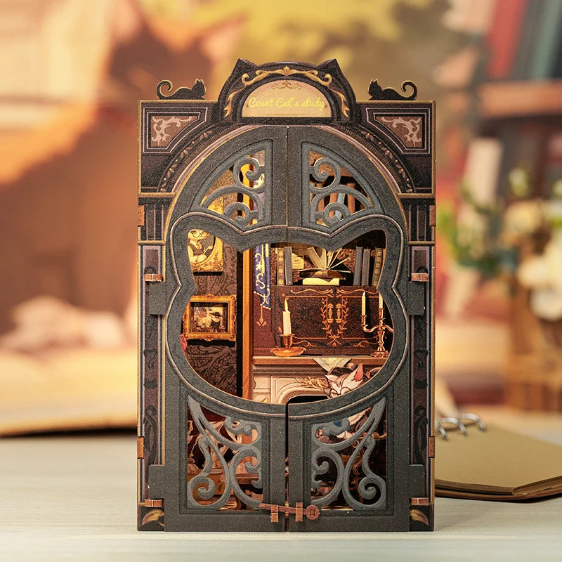 CUTEBEE DIY Book Nook Kit Miniature Wooden Dollhouse with Lights Bookshelf Insert 3D Puzzle Decor Model for Gifts Owl Bookstore