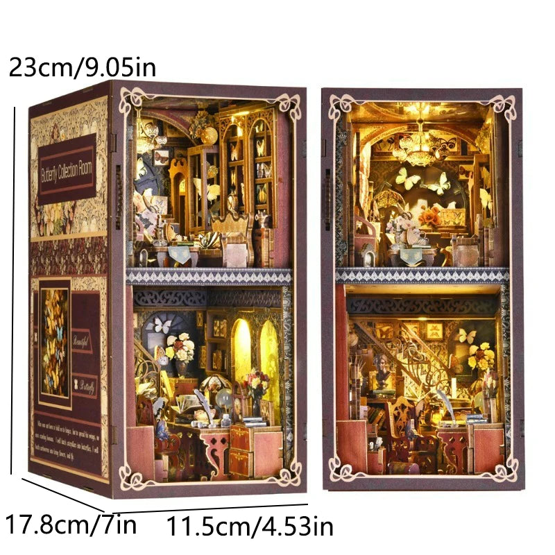 Book Nook Kit DIY Miniature House Wooden Book Shelf Insert Model Dollhouses With Light 3D Puzzle Building Toys For Kids Gifts