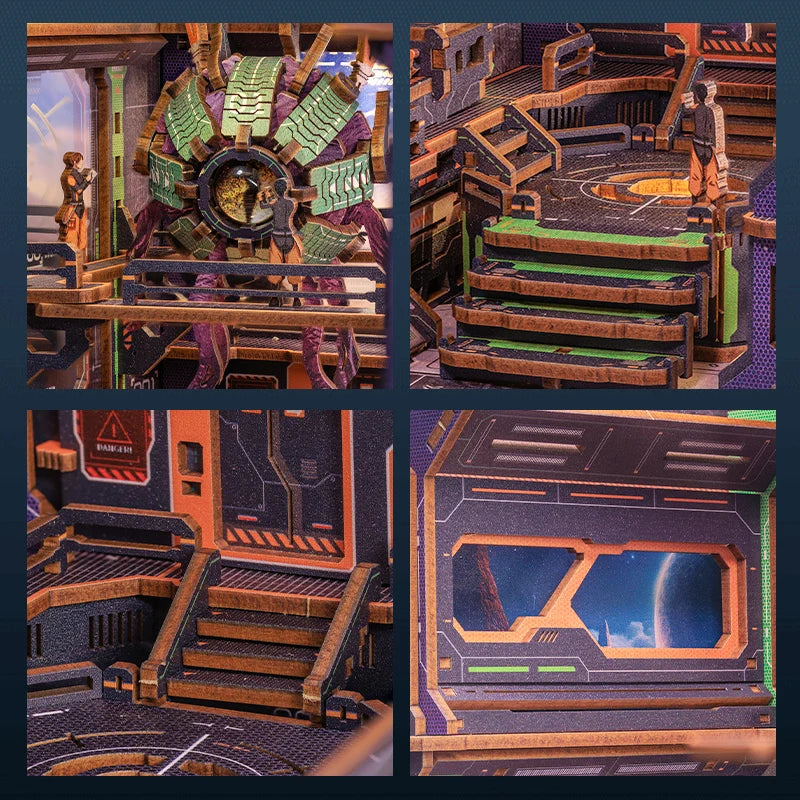 CUTEBEE DIY Book Nook Cthulhu Wooden Dollhouse with LED Dust Cover Bookshelf Insert 3D Puzzle Decor for Gift The Eye of Old God