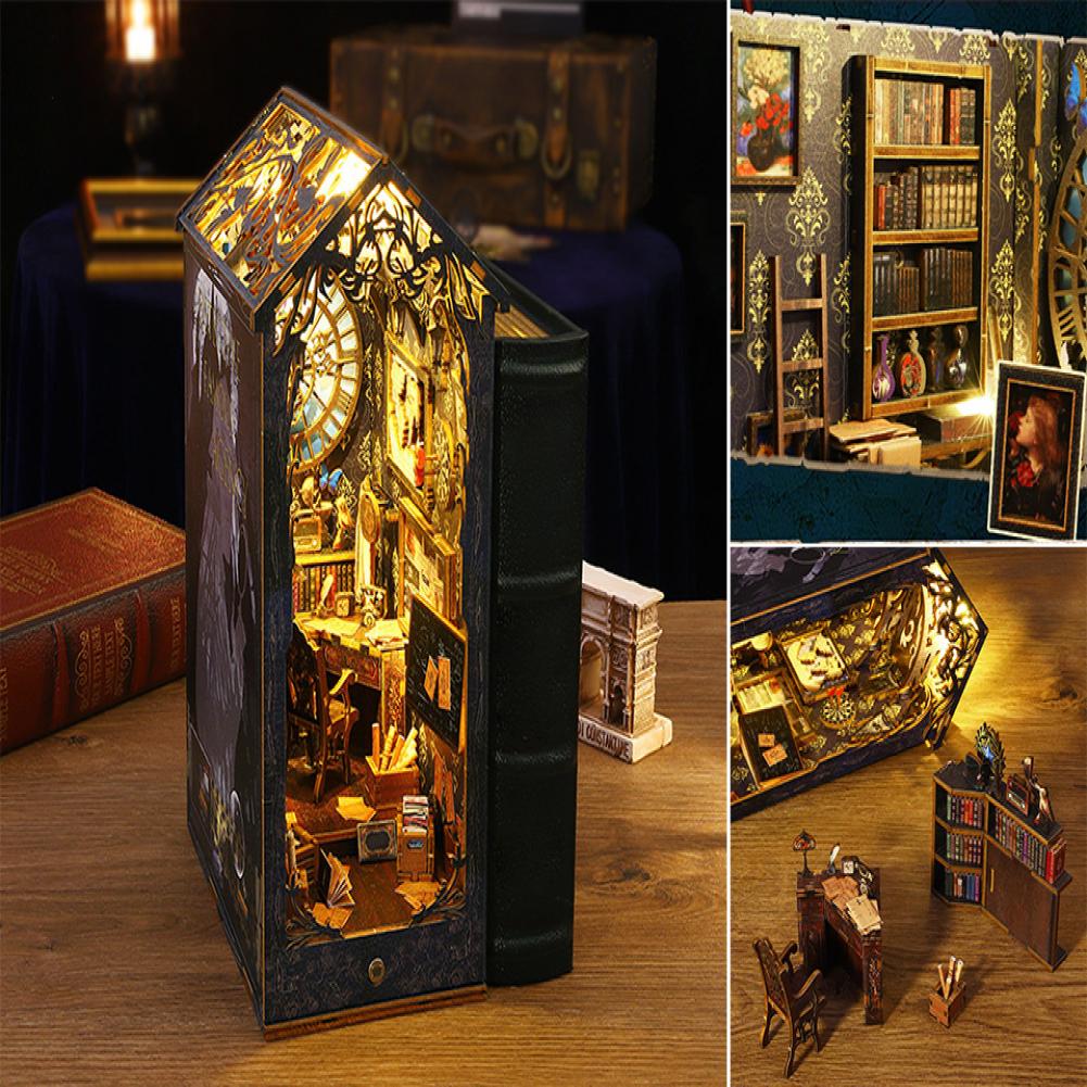 1 Set DIY Dollhouse Booknook Kit Realistic Imagination Cultivation Simulated DIY Book Nook Kit Bookend Stand 3D Model