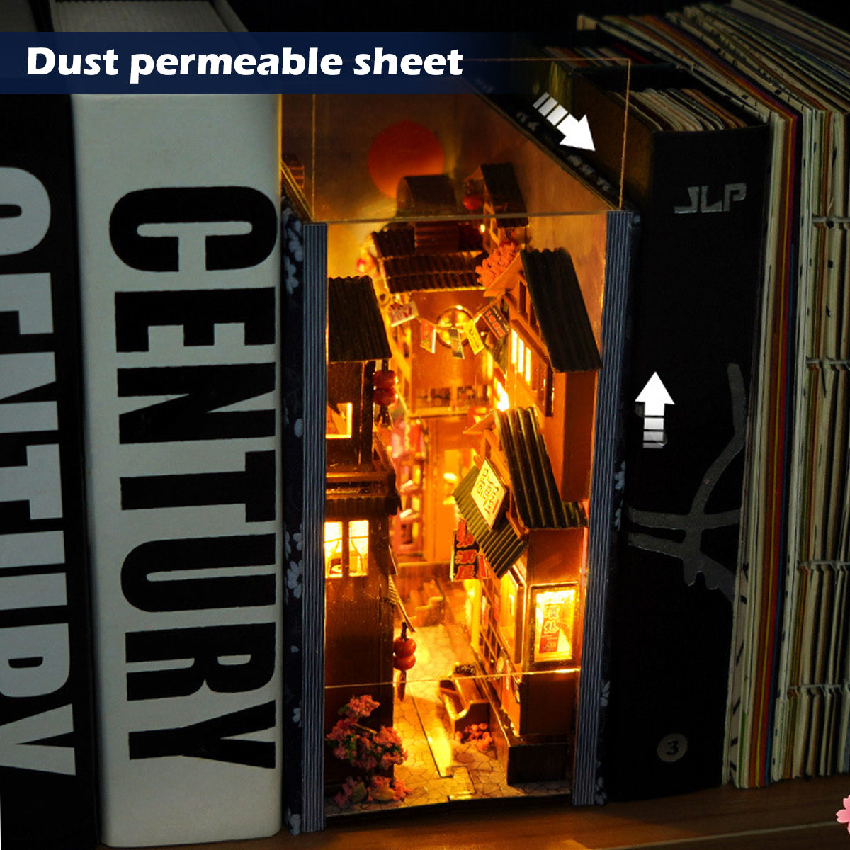 DIY Book Nook Kit with LED Light 3D Wooden Puzzle Bookend Miniature Dollhouse Model Building Set Craft Retro Home Decor