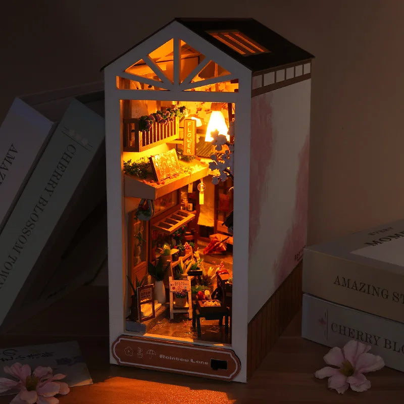New Book Nook Japanese City Alley Model Building Bookend Bookshelf Insert Bookcase DIY Assemble Toys Child Girl Adult Gift Casa