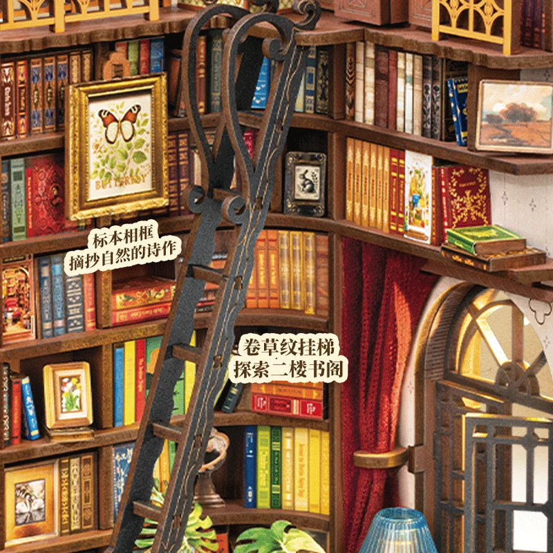 Robotime Rolife Book Nook Kits Silent Corner Study DIY Book Nook Miniature House Kit Puzzle Bookend Bookshelf Decor Gift TGE02
