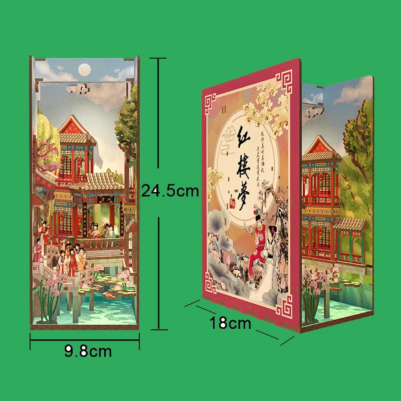 DIY Book Nook Shelf Insert Kits Wooden Miniature Model Kit Cyberrpunk Bookend Assembled Bookshelf Home Decor Christmas Gifts