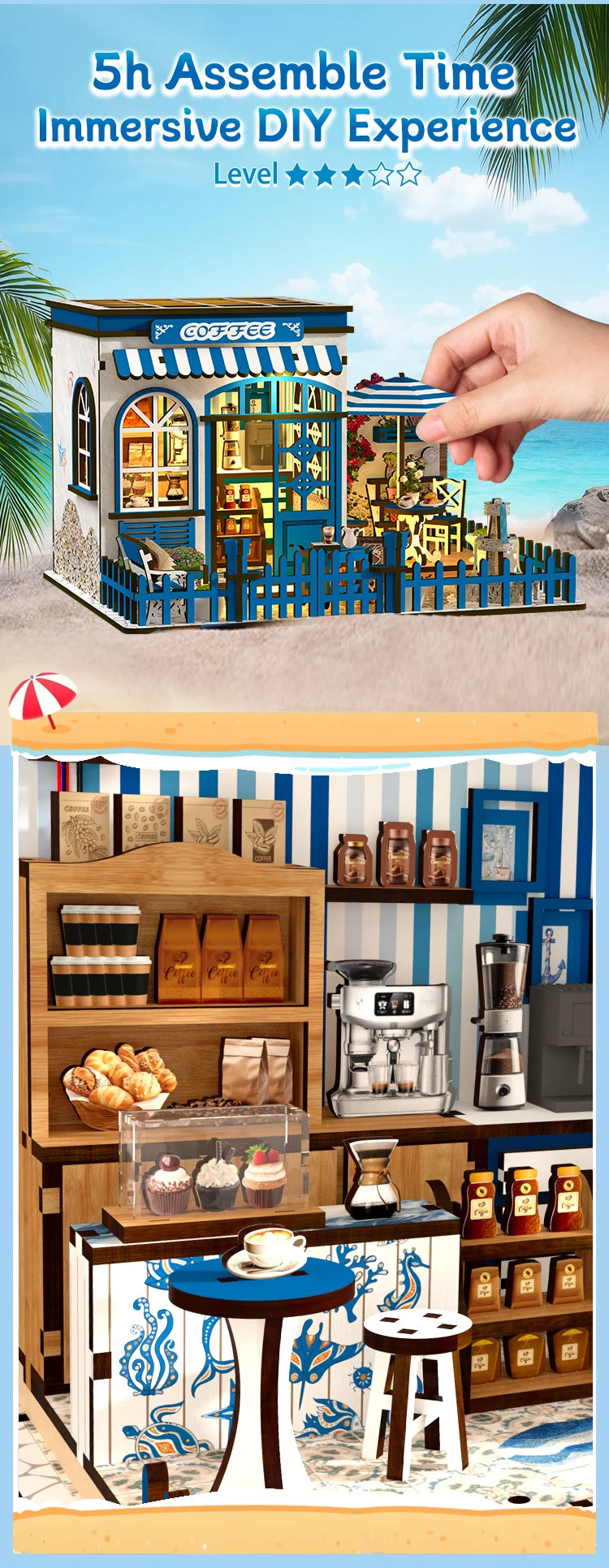 Book Nook Kit DIY Doll House With LED Light Bookshelf Insert Wooden Mini Dollhouse Furniture Light Kit For Birthday Family Gift