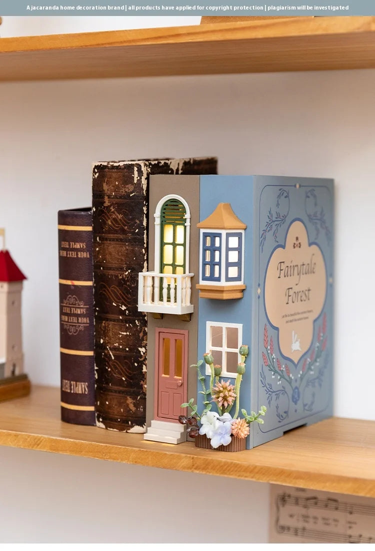 Fake Books Bookends With Led Light Book Holders Booknook Model Kit For Bookshelf Insert Miniature Ornament Decor Christmas Gifts