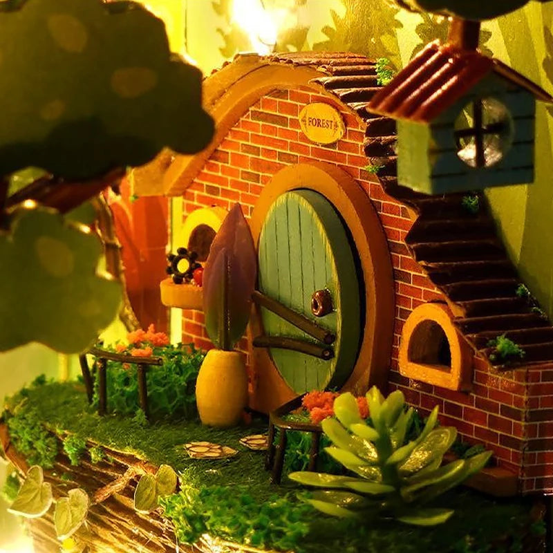 DIY Book Nook Kit Bookend Kit Wooden Doll House Bookshelf Insert Decor With Warm Light 3D Puzzle Assembly Building Model Gifts