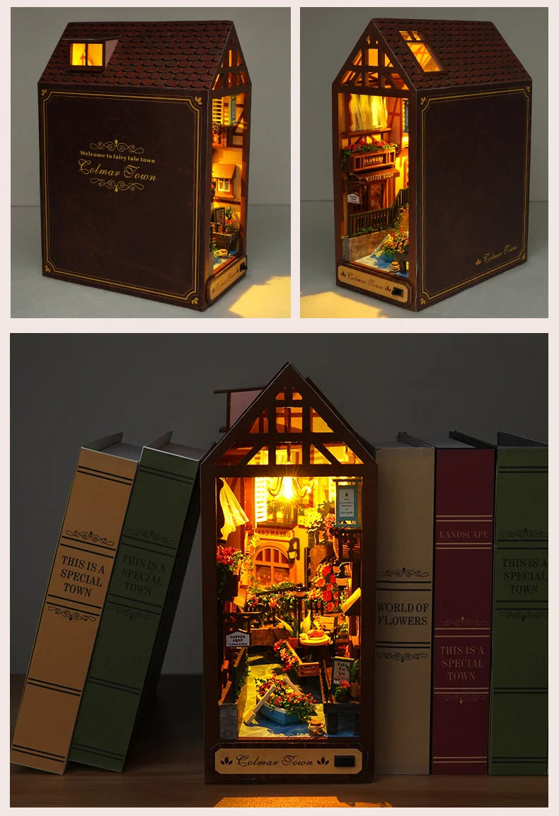 New Book Nook Japanese City Alley Model Building Bookend Bookshelf Insert Bookcase DIY Assemble Toys Child Girl Adult Gift Casa
